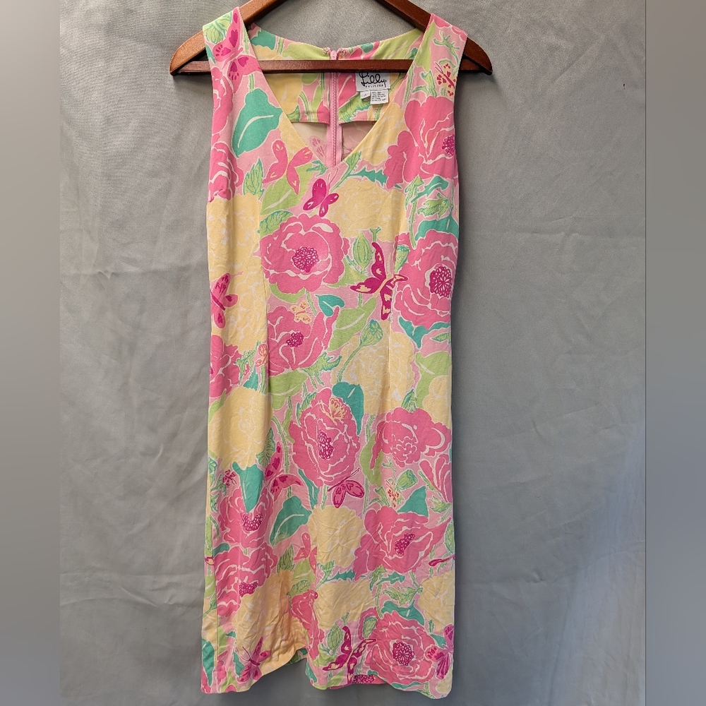 Lilly Pulitzer Pink and Green Silk Floral Dress Size 2